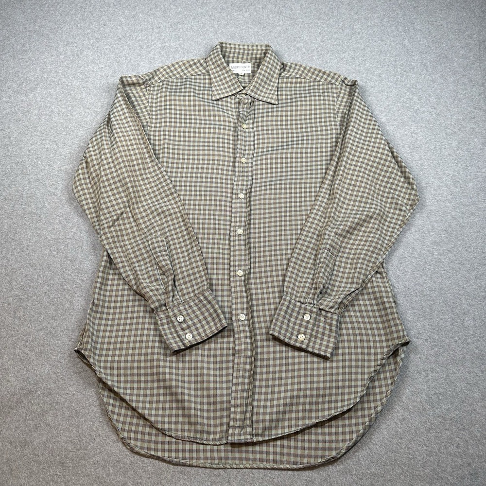 Vintage Andre Oliver Italy Cotton Plaid Button Shirt Mens L 16.5 34